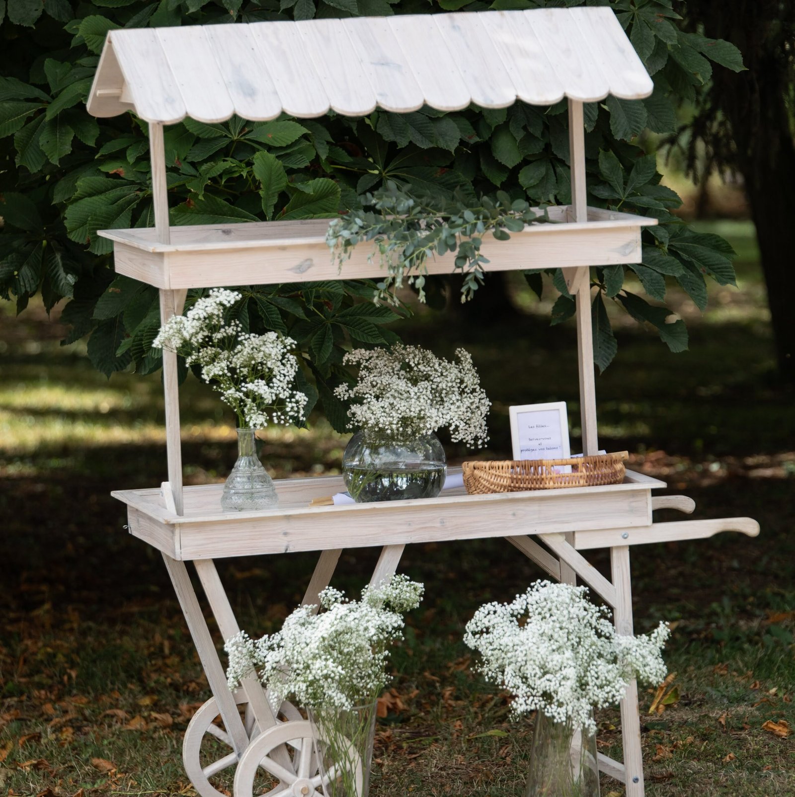 Chariot Candy Bar en bois céruse
